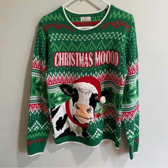 Christmas Moood Cow Sweater Working Bell Women’s Small Crazy Tacky Wacky Fun - Picture 1 of 8